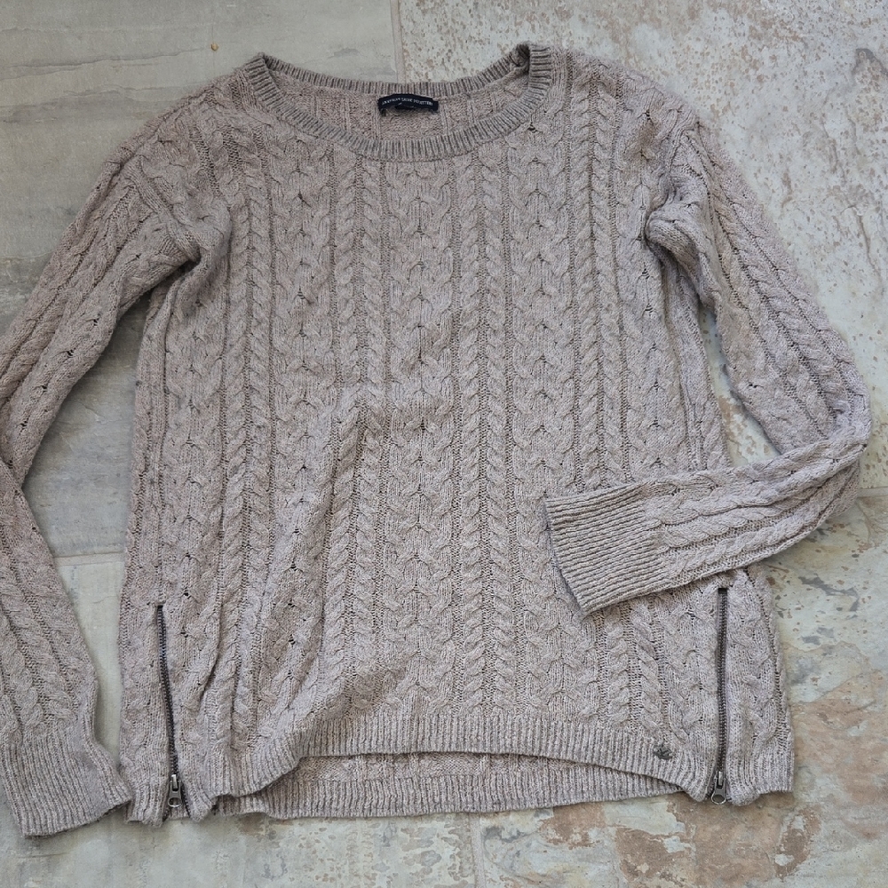 American Eagle Outfitters Taupe Cable Knit Sweater